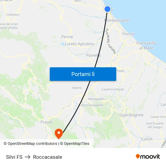 Silvi FS to Roccacasale map