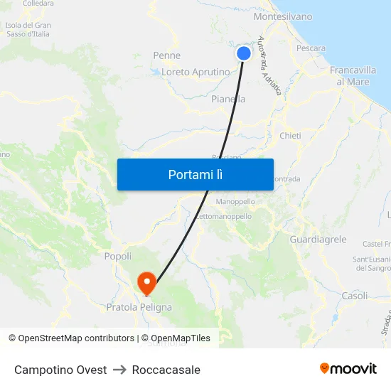 Campotino Ovest to Roccacasale map