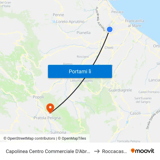 Capolinea Centro Commerciale D'Abruzzo to Roccacasale map