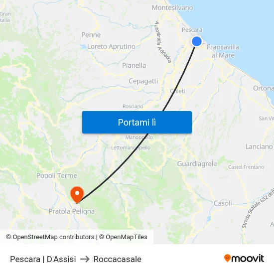 Pescara | D'Assisi to Roccacasale map
