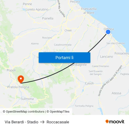 Via Berardi - Stadio to Roccacasale map