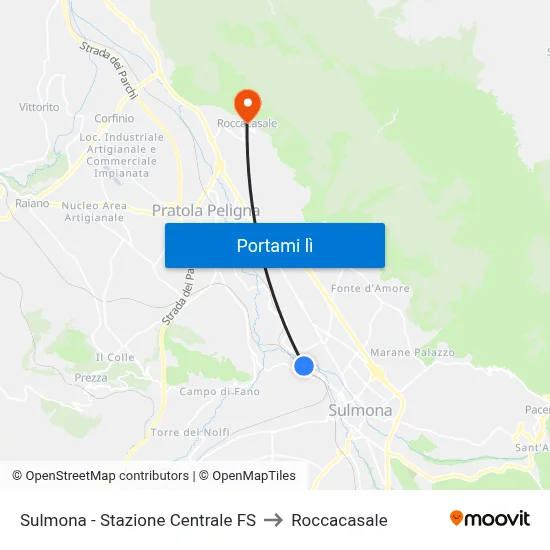 Sulmona - Stazione Centrale FS to Roccacasale map