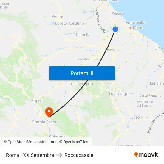 Roma - XX Settembre to Roccacasale map