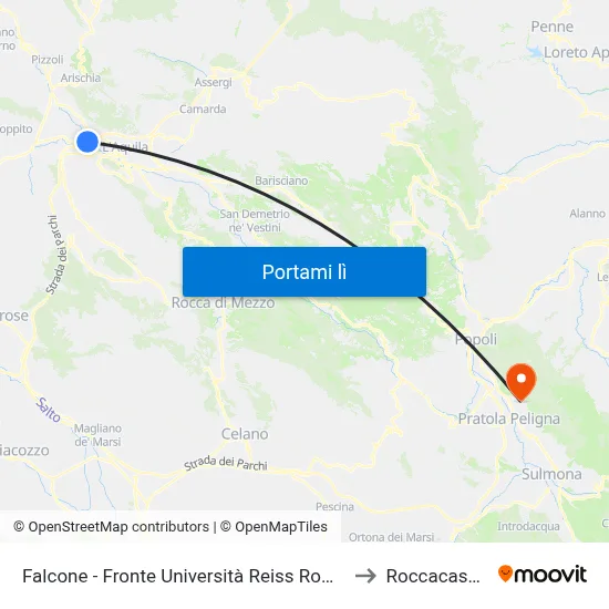 Falcone - Fronte Università Reiss Romoli to Roccacasale map