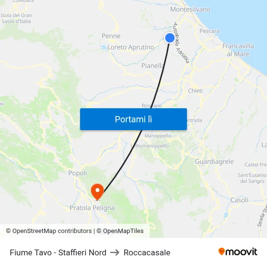 Fiume Tavo - Staffieri Nord to Roccacasale map
