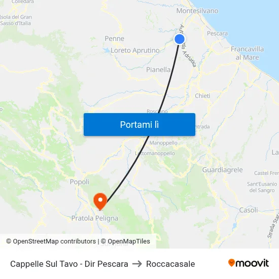 Cappelle Sul Tavo - Dir Pescara to Roccacasale map