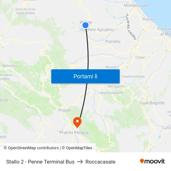 Stallo 2 - Penne Terminal Bus to Roccacasale map