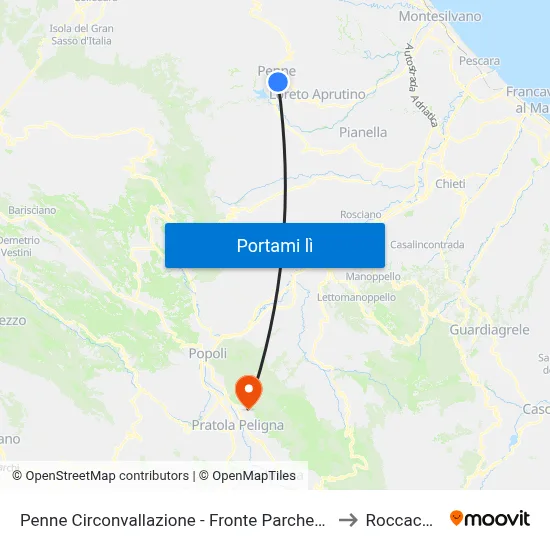 Penne Circonvallazione - Fronte Parcheggio Coperto to Roccacasale map