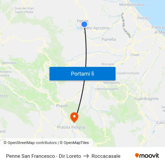 Penne San Francesco - Dir Loreto to Roccacasale map