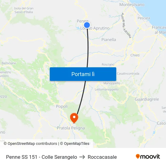 Penne SS 151 - Colle Serangelo to Roccacasale map