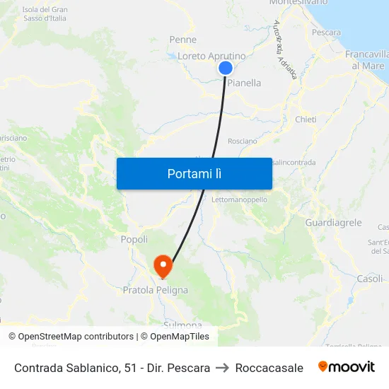 Contrada Sablanico, 51 - Dir. Pescara to Roccacasale map
