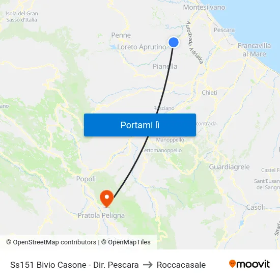 Ss151 Bivio Casone - Dir. Pescara to Roccacasale map