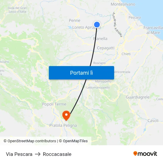 Via Pescara to Roccacasale map