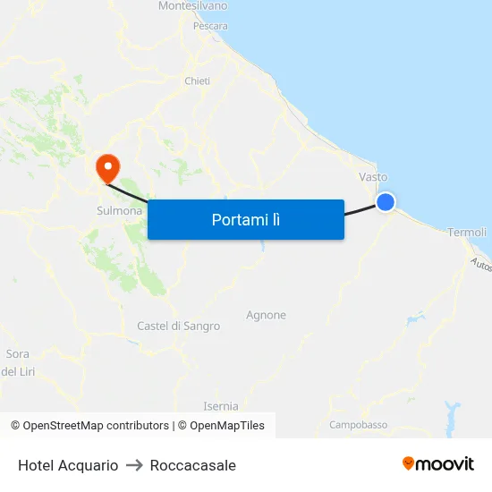 Hotel Acquario to Roccacasale map