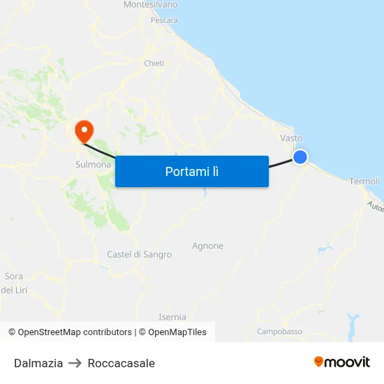 Dalmazia to Roccacasale map