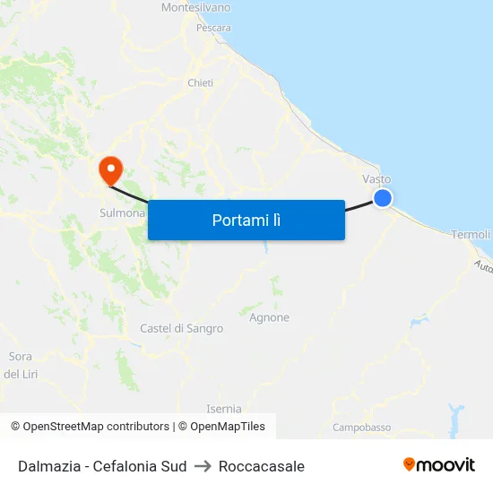 Dalmazia - Cefalonia Sud to Roccacasale map