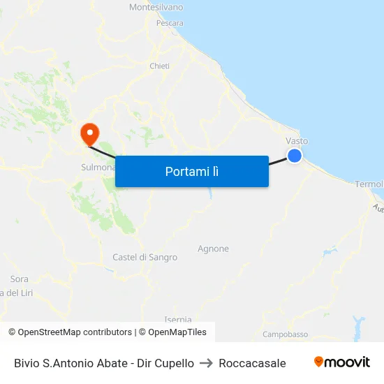 Bivio S.Antonio Abate - Dir Cupello to Roccacasale map