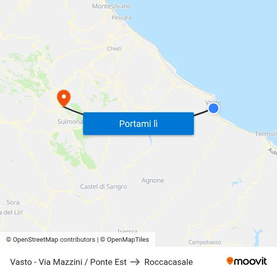 Vasto - Via Mazzini / Ponte Est to Roccacasale map