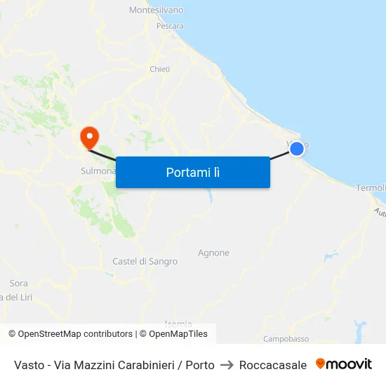 Vasto - Via Mazzini Carabinieri / Porto to Roccacasale map