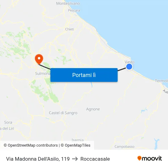 Via Madonna Dell'Asilo, 119 to Roccacasale map