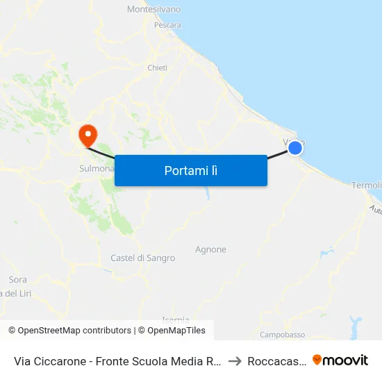 Via Ciccarone - Fronte Scuola Media Rossetti to Roccacasale map