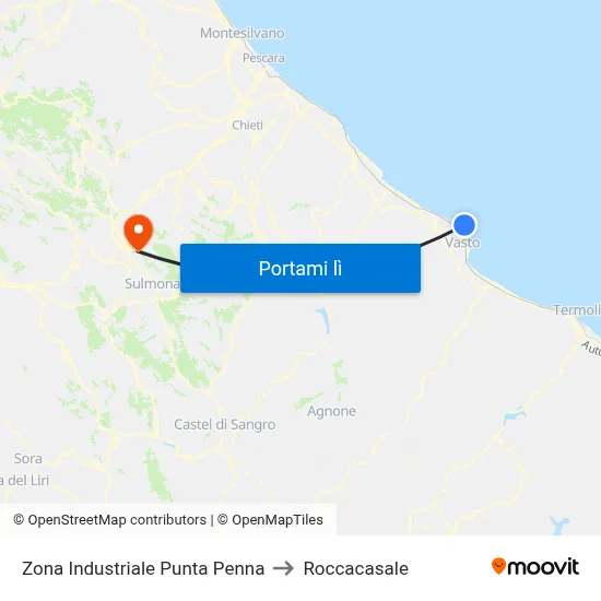 Zona Industriale Punta Penna to Roccacasale map