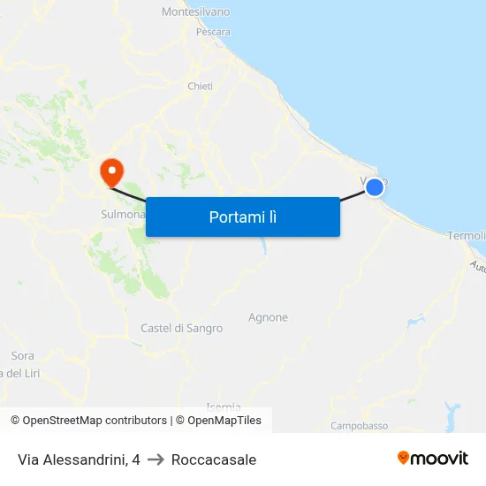 Via Alessandrini, 4 to Roccacasale map