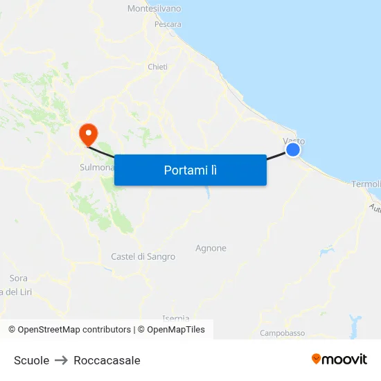 Scuole to Roccacasale map