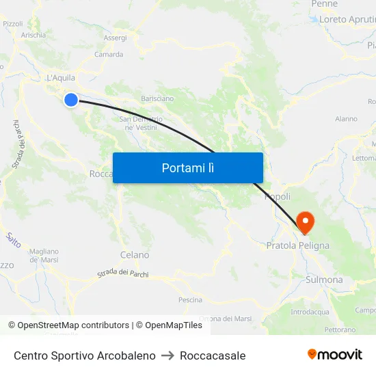 Centro Sportivo Arcobaleno to Roccacasale map