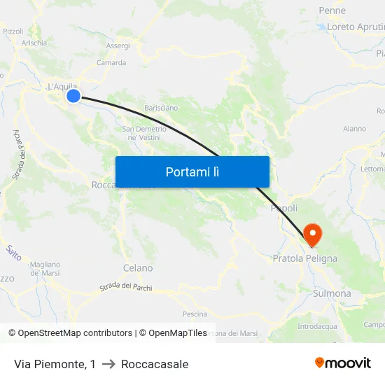 Via Piemonte, 1 to Roccacasale map