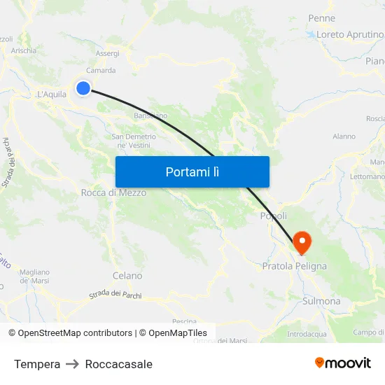 Tempera to Roccacasale map