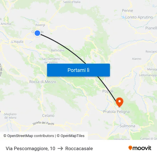 Via Pescomaggiore, 10 to Roccacasale map