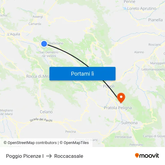 Poggio Picenze to Roccacasale map