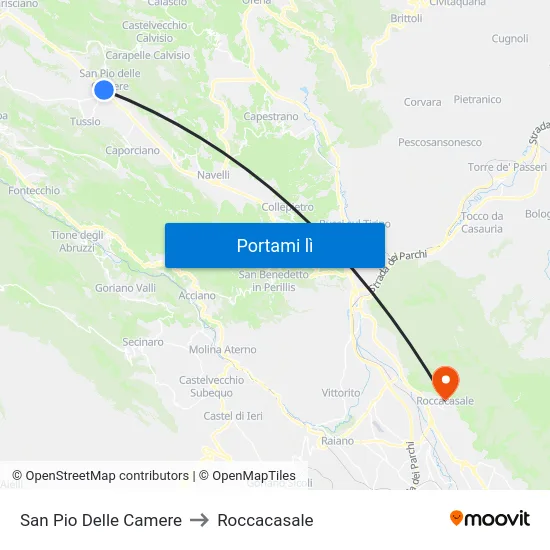 San Pio Delle Camere to Roccacasale map