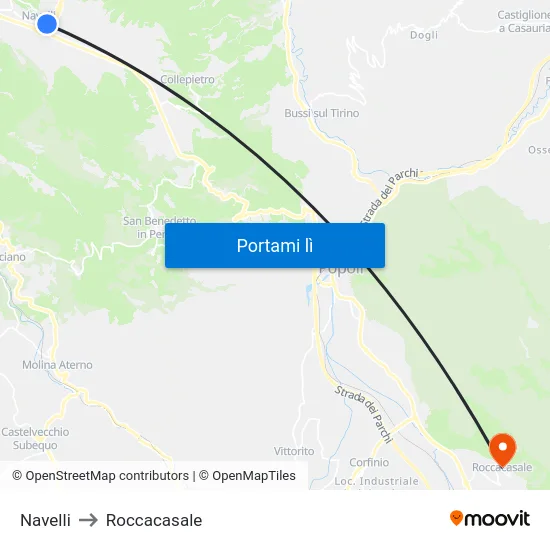 Navelli to Roccacasale map