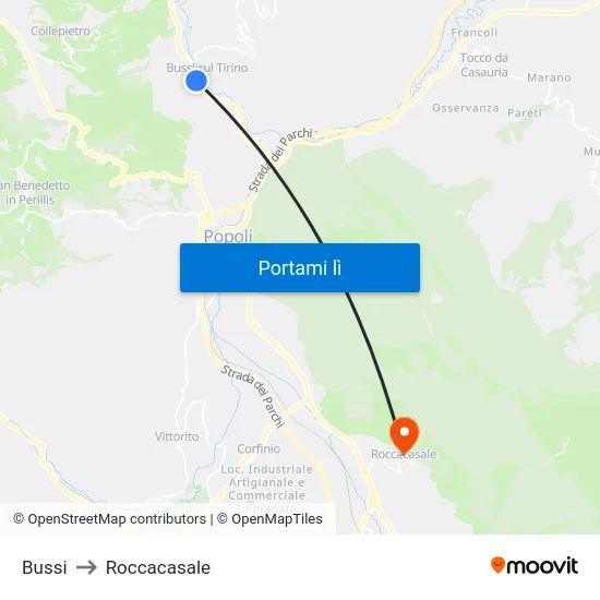 Bussi to Roccacasale map