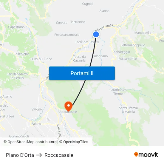 Piano D'Orta to Roccacasale map