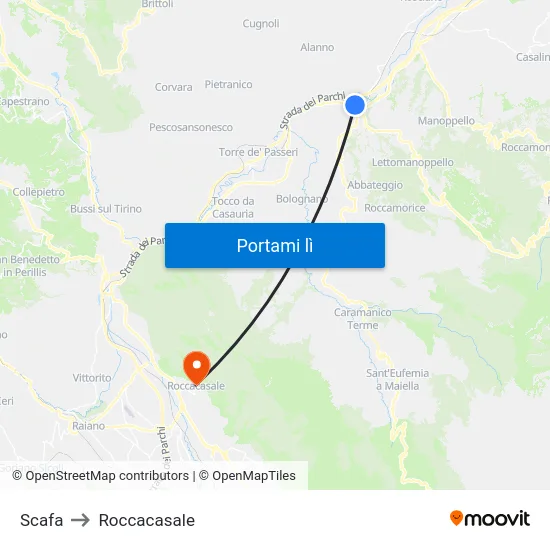 Scafa to Roccacasale map
