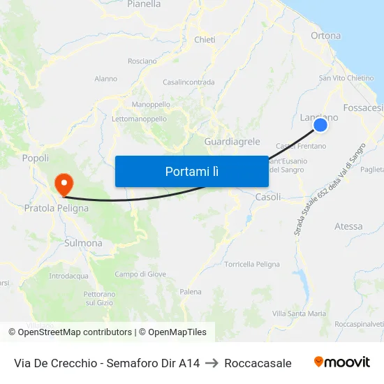 Via De Crecchio - Semaforo Dir A14 to Roccacasale map