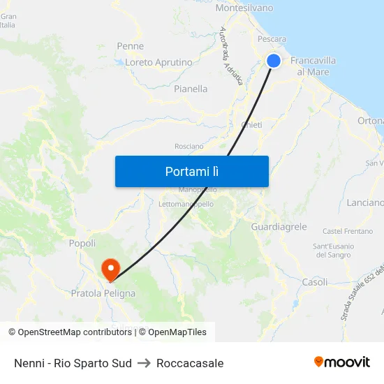 Nenni - Rio Sparto Sud to Roccacasale map
