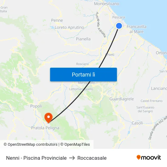 Nenni - Piscina Provinciale to Roccacasale map