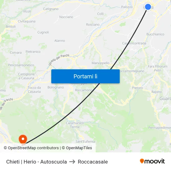 Chieti | Herio - Autoscuola to Roccacasale map