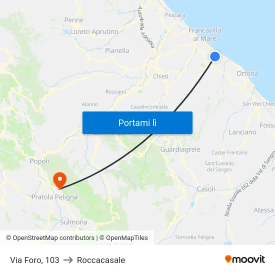 Via Foro, 103 to Roccacasale map
