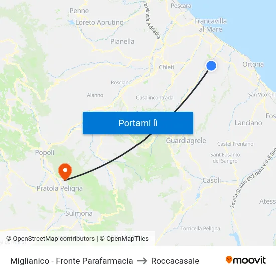 Miglianico - Fronte Parafarmacia to Roccacasale map