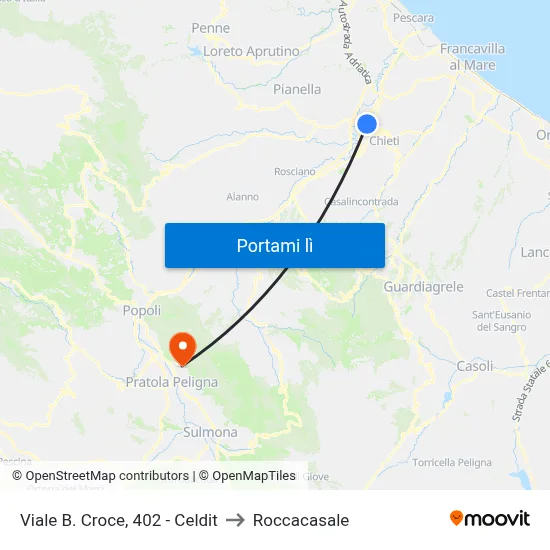 Viale B. Croce, 402 - Celdit to Roccacasale map