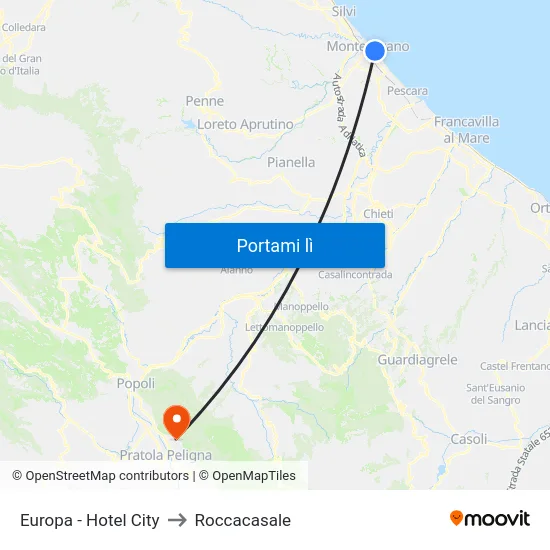 Europa - Hotel City to Roccacasale map