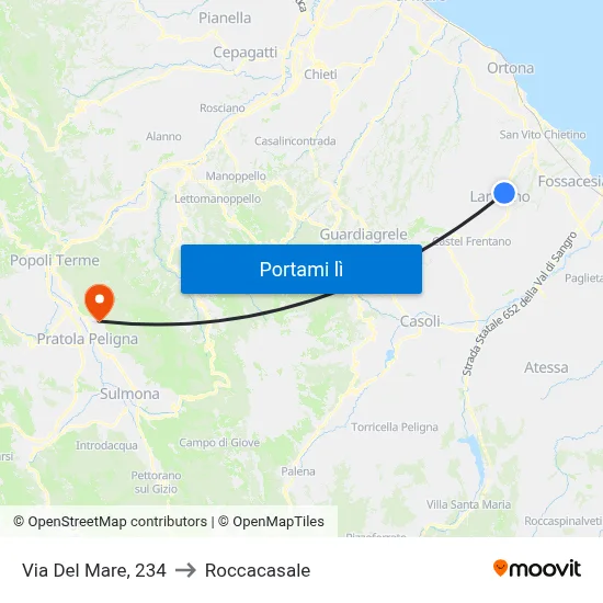 Via Del Mare, 234 to Roccacasale map
