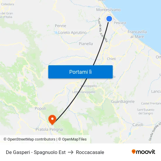 De Gasperi - Spagnuolo Est to Roccacasale map