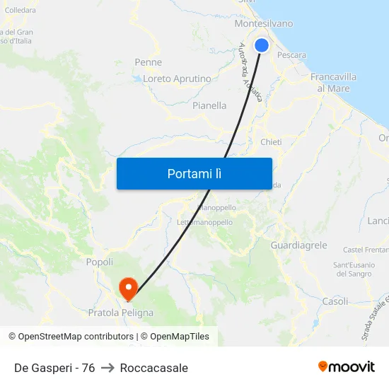 De Gasperi - 76 to Roccacasale map
