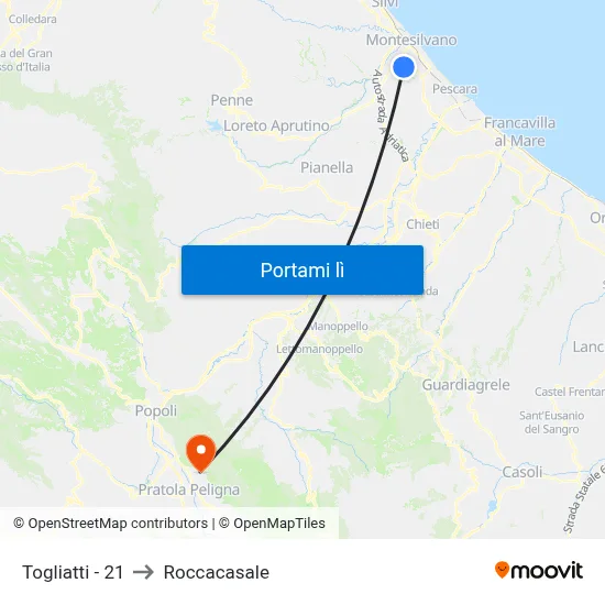 Togliatti - 21 to Roccacasale map